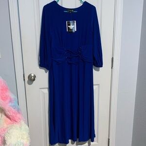 Antthony Royal Blue Stretch Knit Lace Up Corset Front Midi Dress